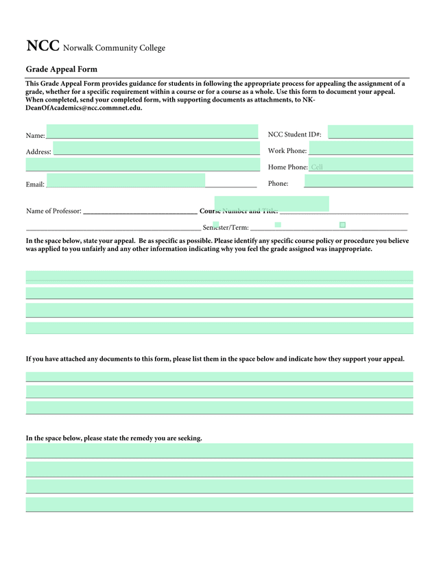Grade Appeal Form screenshot