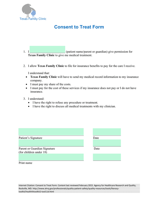 Consent To Treat Form screenshot