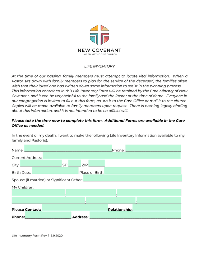 Life Inventory Form screenshot