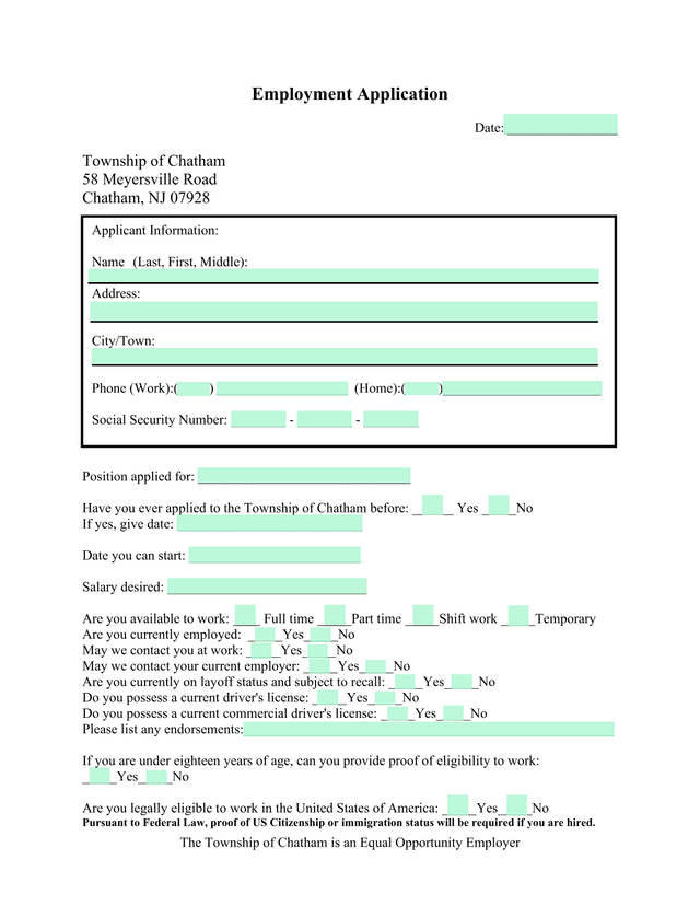 Employment Application screenshot