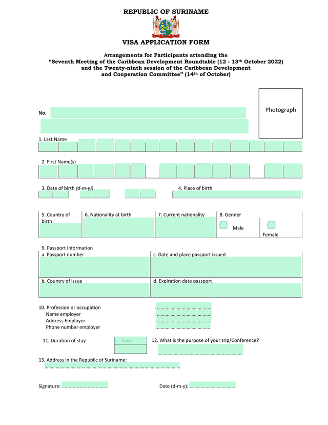 VISA APPLICATION FORM screenshot
