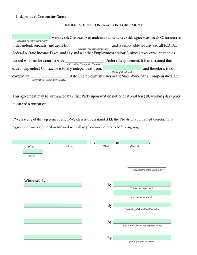 Independent Contractor Agreement screenshot