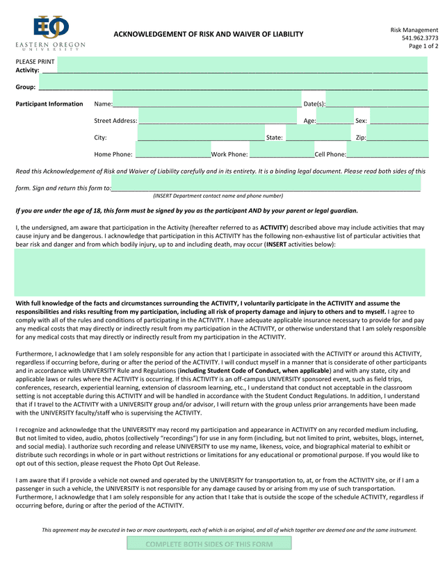 Activity Participation Waiver screenshot