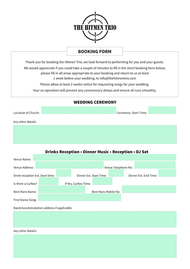 Wedding Band Booking Form screenshot