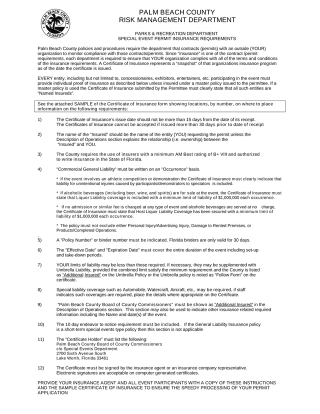 Special Event Permit Insurance Requirements screenshot