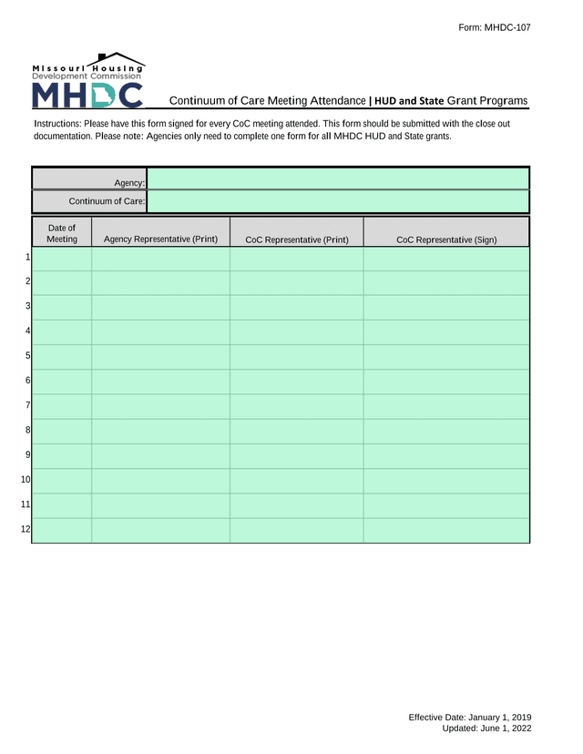 MHDC 107 Continuum Of Care Meeting Attendance screenshot
