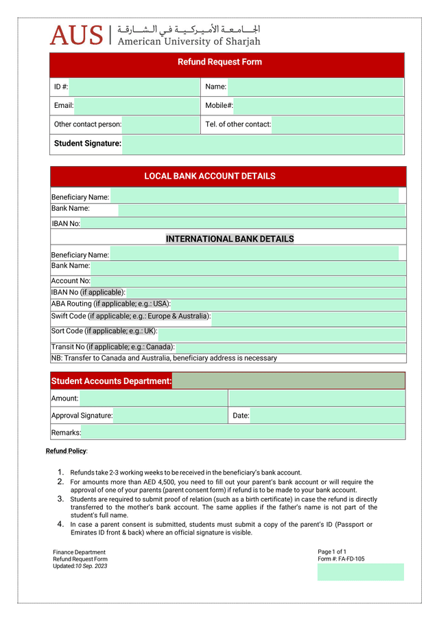 Refund Request Form screenshot