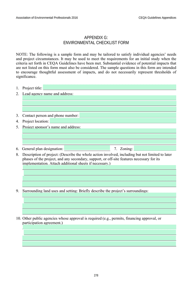 CEQA Guidelines Appendices   Environmental Checklist Form screenshot
