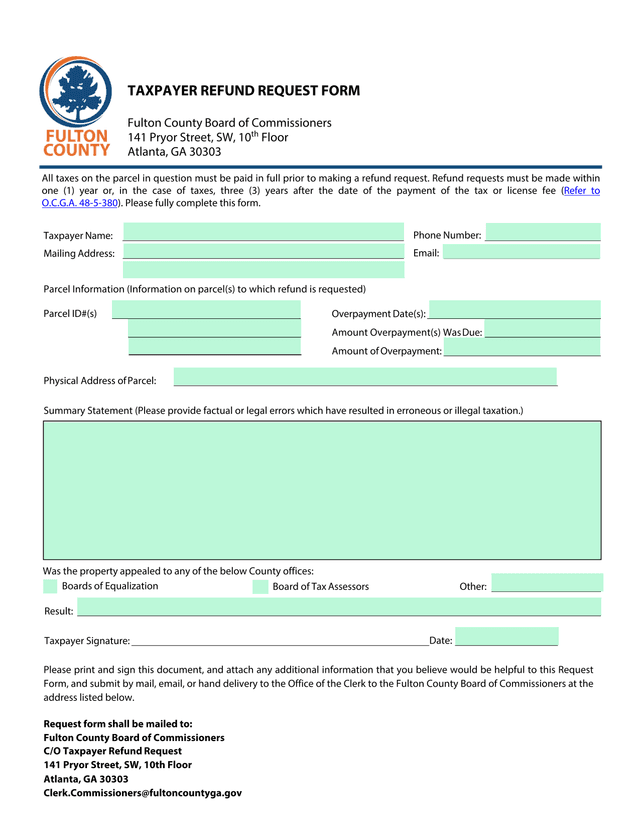 Taxpayer Refund Request Form screenshot