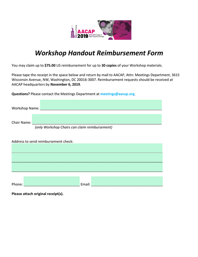 Workshop Handout Reimbursement Form screenshot