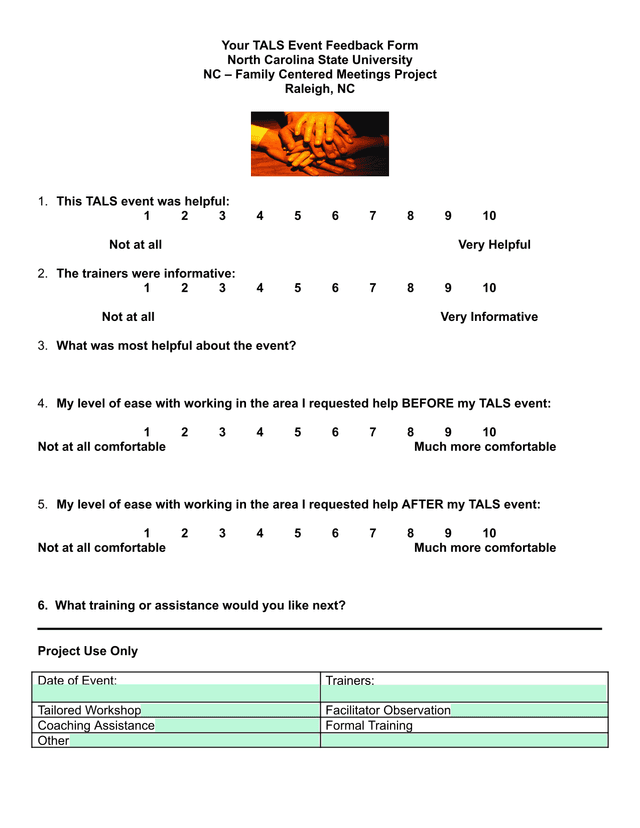 Your TALS Event Feedback Form screenshot