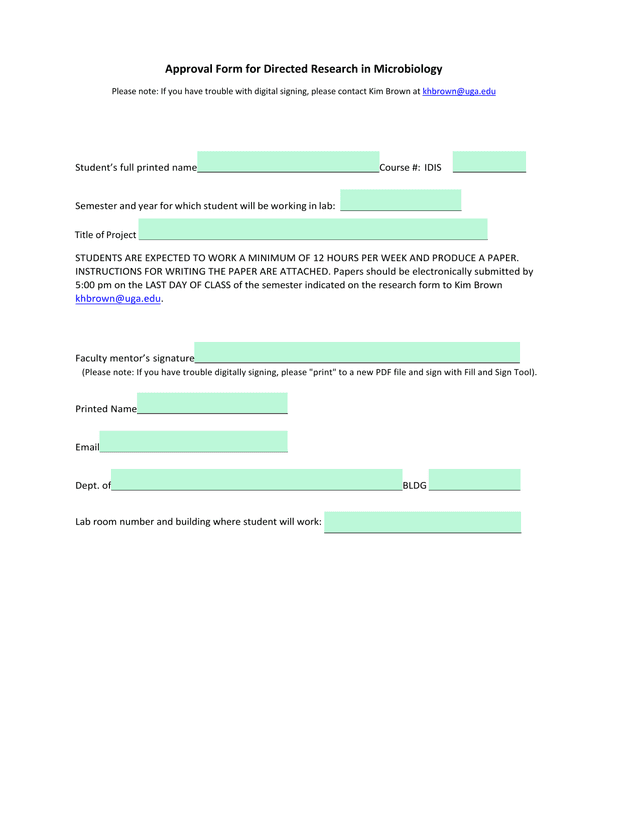 Approval Form For Directed Research In Microbiology screenshot