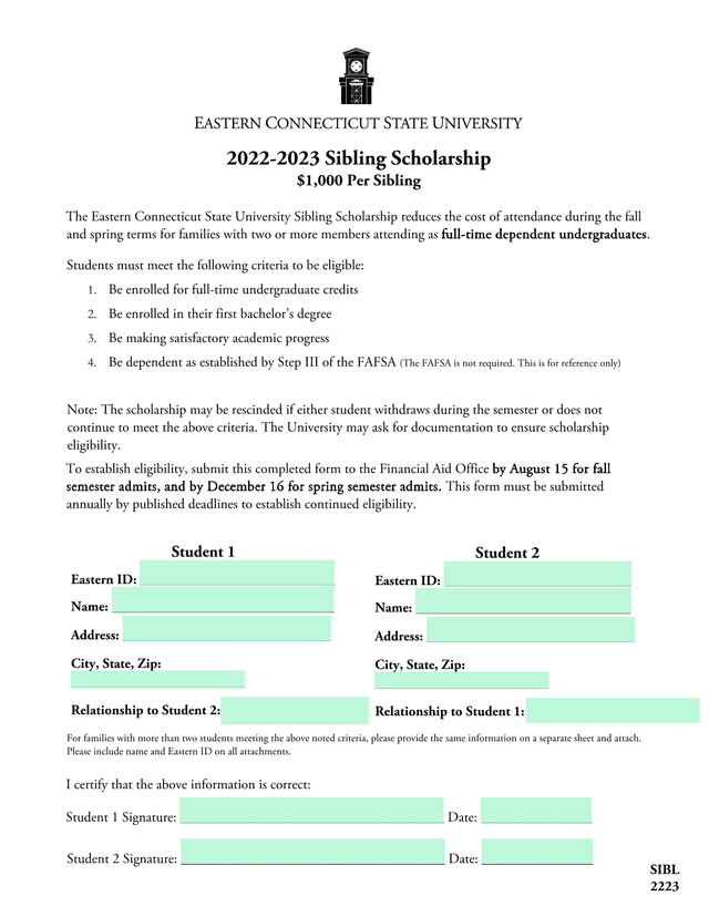 2022 2023 Sibling Scholarship screenshot