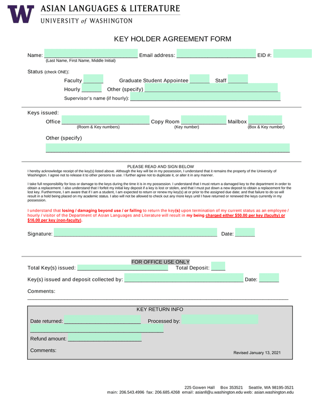 KEY HOLDER AGREEMENT FORM screenshot