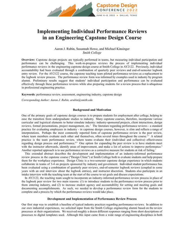 Implementing Individual Performance Reviews In An Engineering Capstone Design Course screenshot
