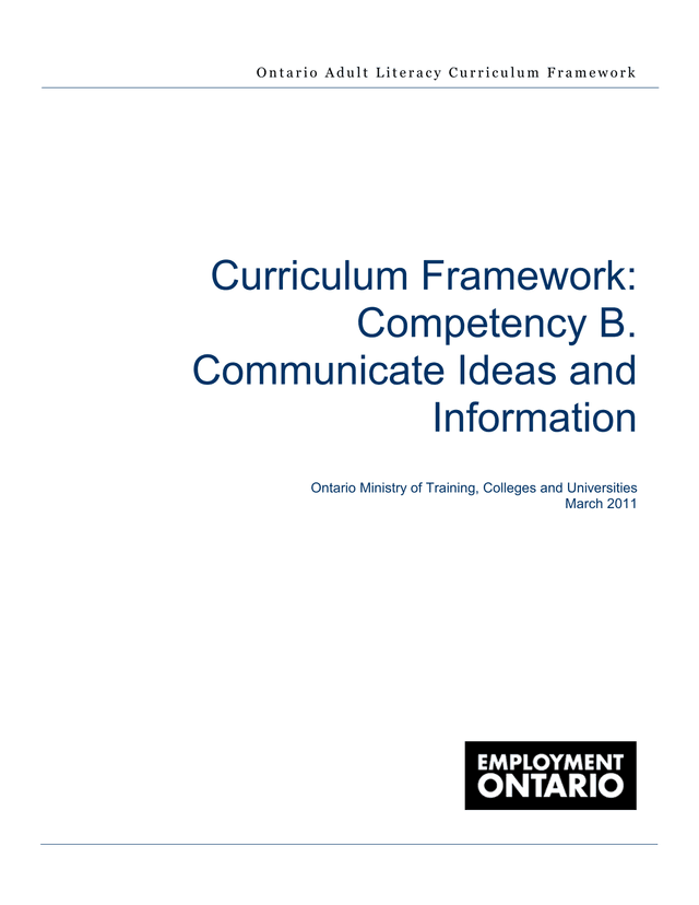 Ontario Adult Literacy Curriculum Framework Communicate Ideas And Information screenshot