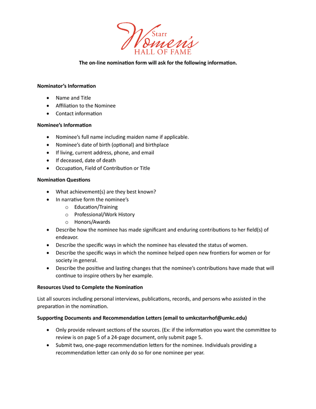 Nomination Form screenshot
