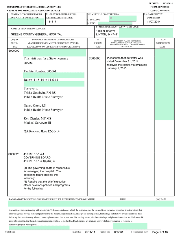Statement Of Deficiencies And Plan Of Correction screenshot