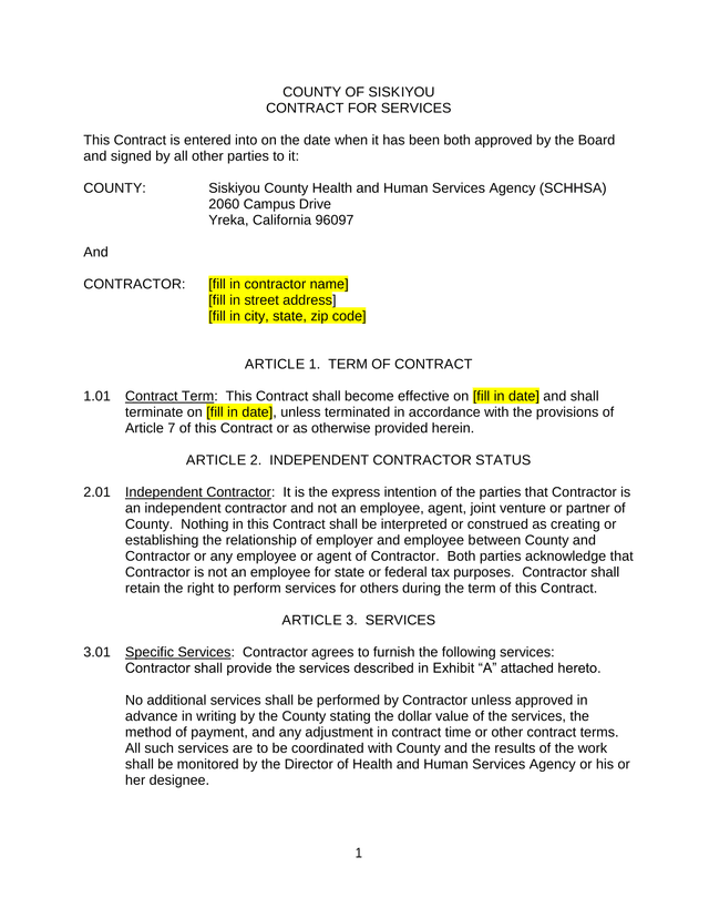 County Of Siskiyou Contract For Services screenshot
