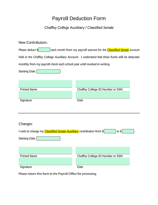 Payroll Deduction Form screenshot