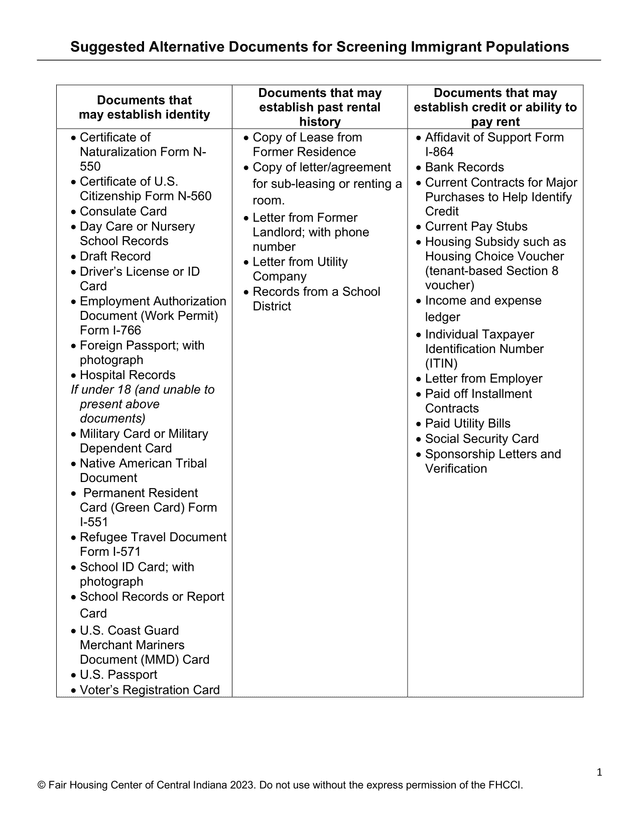 Suggested Alternative Documents For Screening Immigrant Populations screenshot