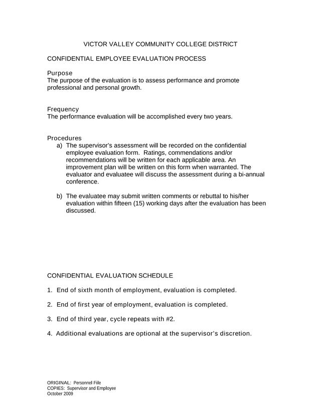 Confidential Employee Evaluation Process screenshot