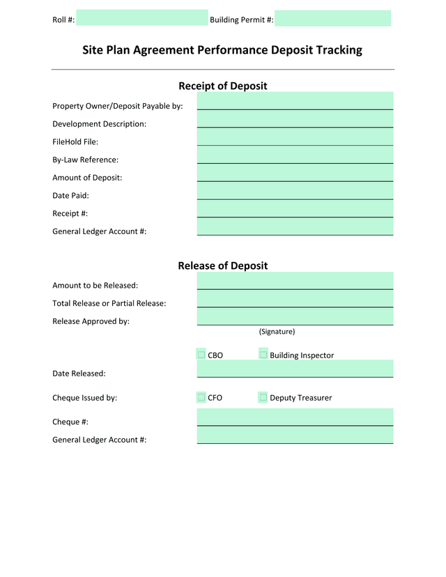 Site Plan Agreement Performance Deposit Tracking screenshot