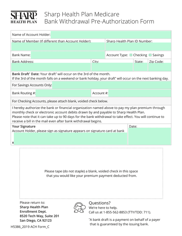 H5386 2019 ACH Form C screenshot