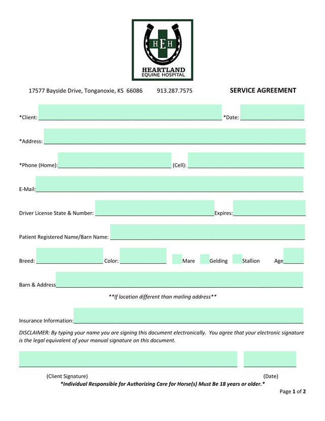 Service Agreement screenshot