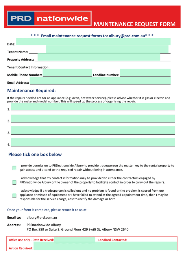 MAINTENANCE REQUEST FORM screenshot