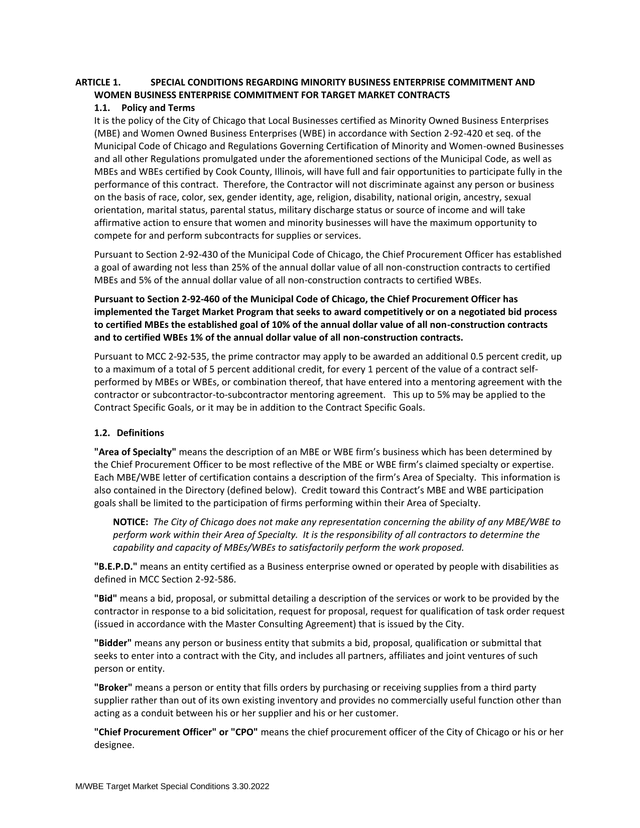 MWBE Target Market Special Conditions screenshot