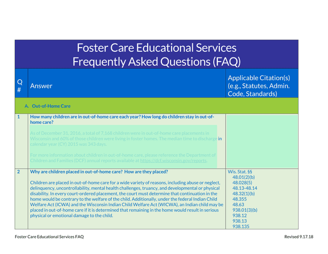 Foster Care Educational Services FAQ screenshot