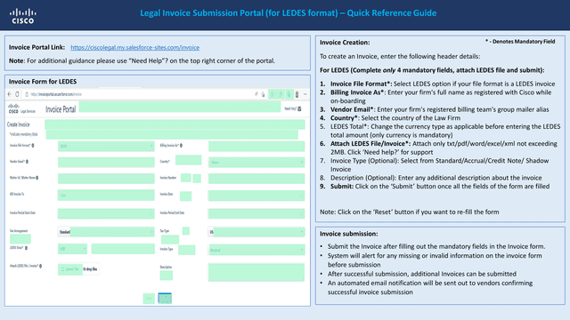 Legal Invoice Submission Portal (For LEDES Format)  Quick Reference Guide screenshot