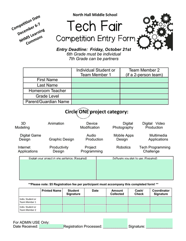 North Hall Middle School Tech Fair Competition Entry Form screenshot