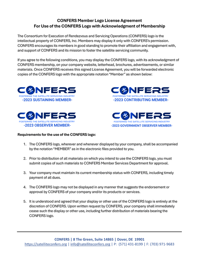 CONFERS Member Logo License Agreement screenshot