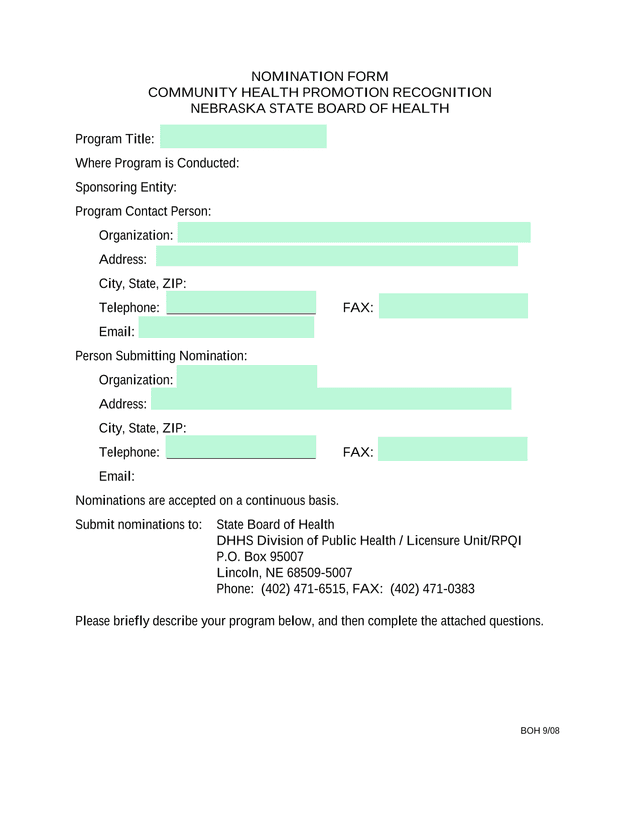 NOMINATION FORM COMMUNITY HEALTH PROMOTION RECOGNITION screenshot