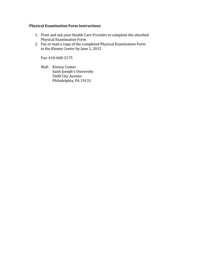 Physical Examination Form screenshot