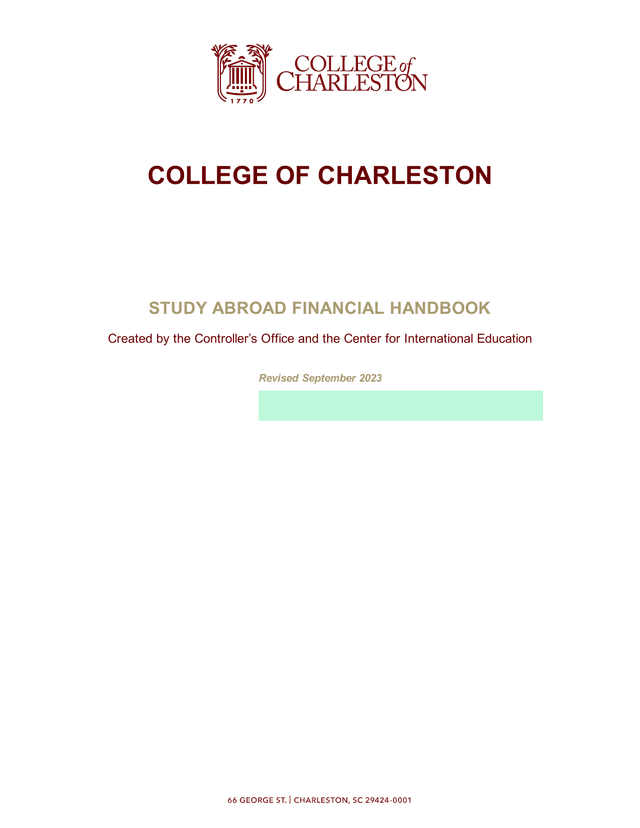 College Of Charleston Study Abroad Financial Handbook screenshot