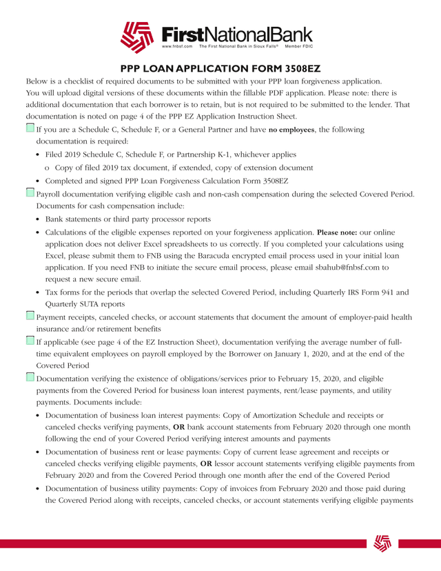 PPP LOAN APPLICATION FORM 3508EZ screenshot