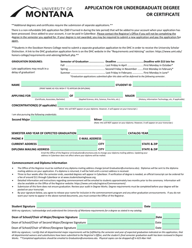 APPLICATION FOR UNDERGRADUATE DEGREE OR CERTIFICATE screenshot