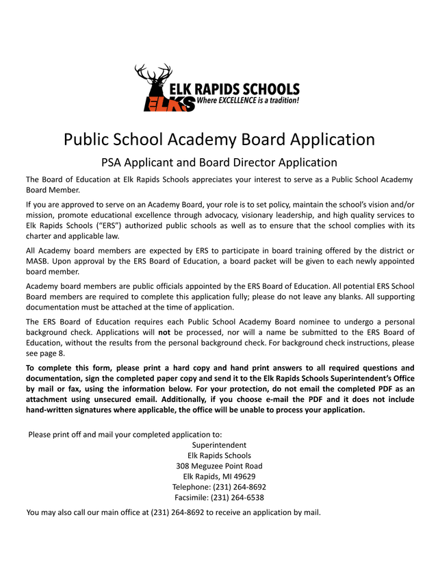 Public School Academy Board Application screenshot