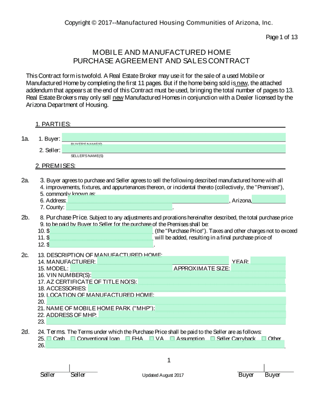 Mobile And Manufactured Home Purchase Agreement And Sales Contract screenshot