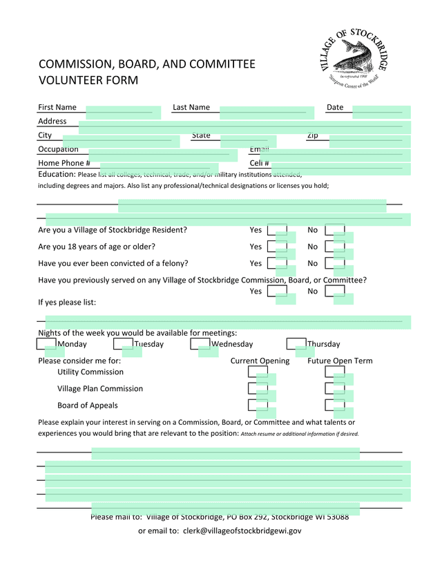 Commission, Board, And Committee Volunteer Form screenshot