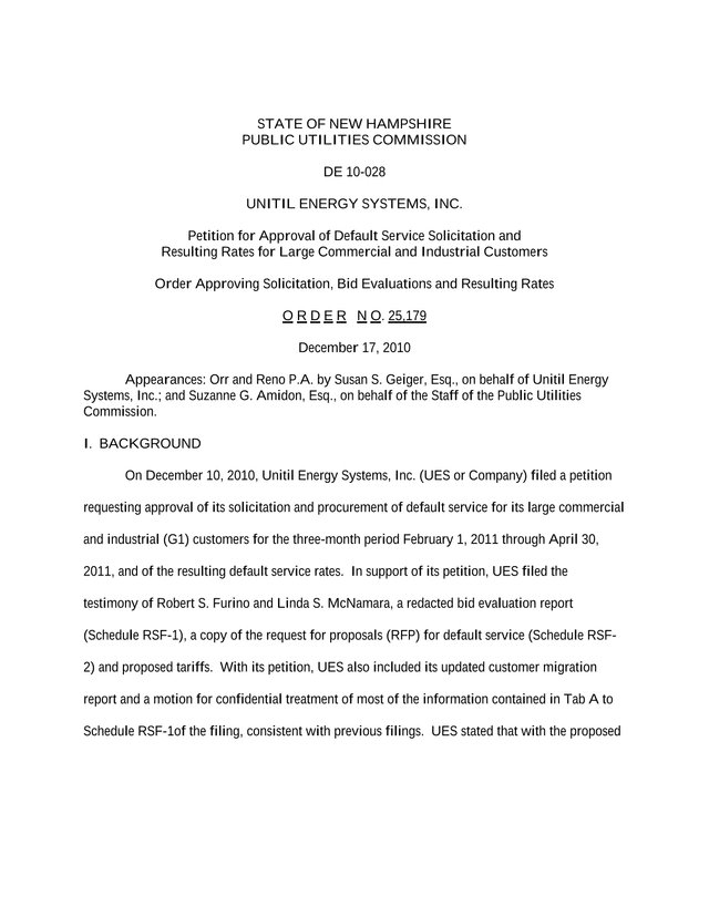 Unitil Energy Systems, Inc. Default Service Solicitation And Rates Order screenshot