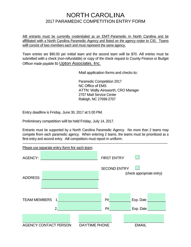 2017 Paramedic Competition Entry Form screenshot
