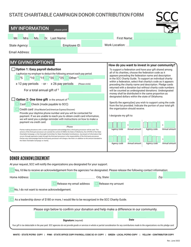 State Charitable Campaign Donor Contribution Form screenshot