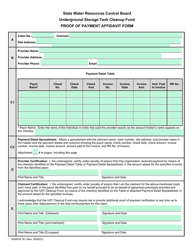 Proof Of Payment Affidavit Form screenshot