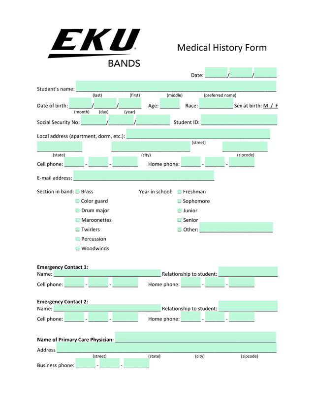 Medical History Form screenshot