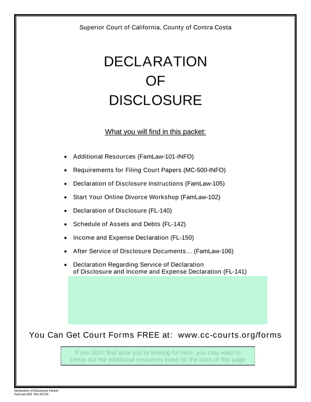 Declaration Of Disclosure Packet screenshot