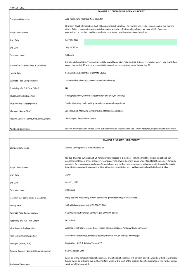 Project Form screenshot